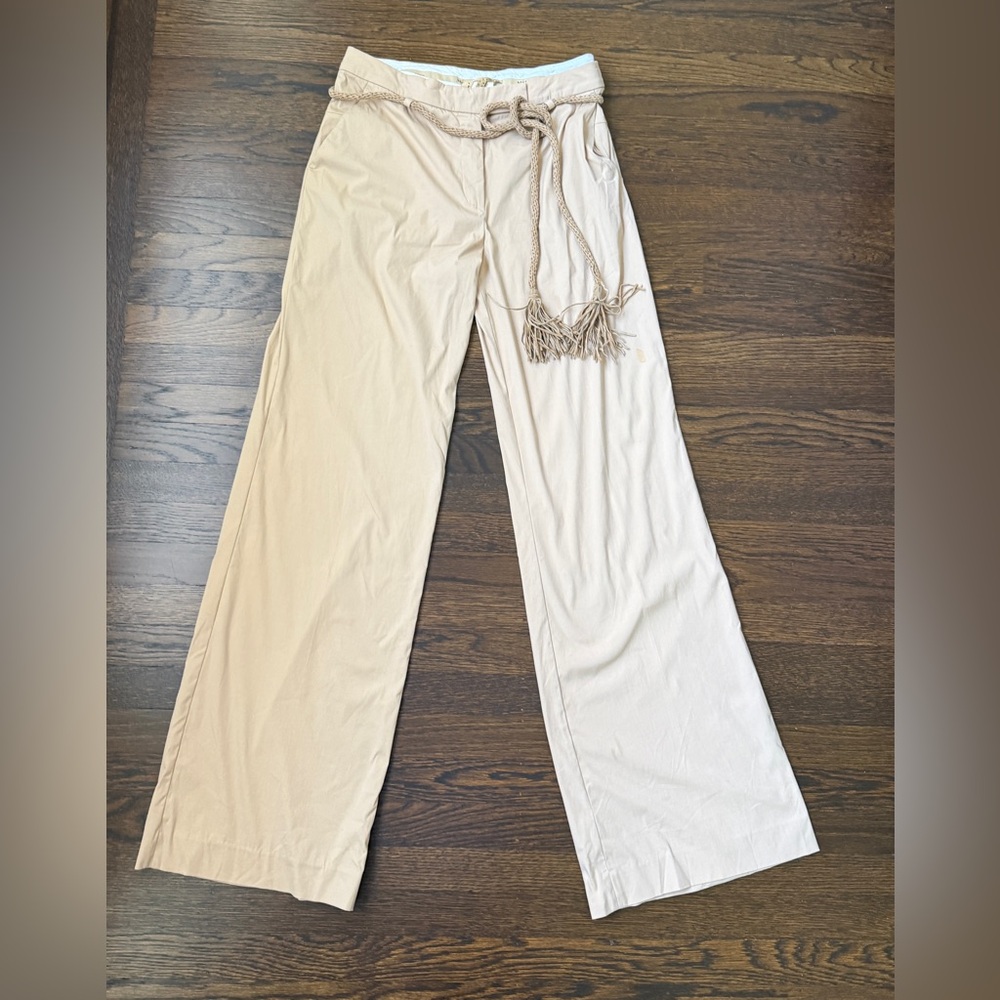 Vintage Wide Leg Cotton Pants Beige Tan Rope Belt Made in Italy Resort Size 8